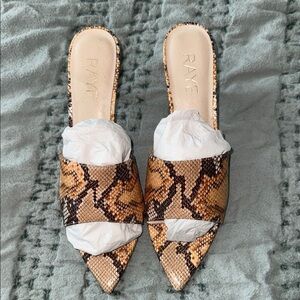 Brand New RAYE Snake-Print Pointed Toe Mules